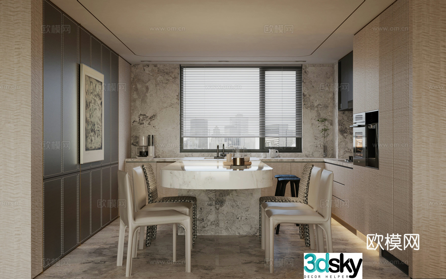 Modern island restaurant Open restaurant Kitchen restaurant Integrated kitchen and kitchen marble island 3d model