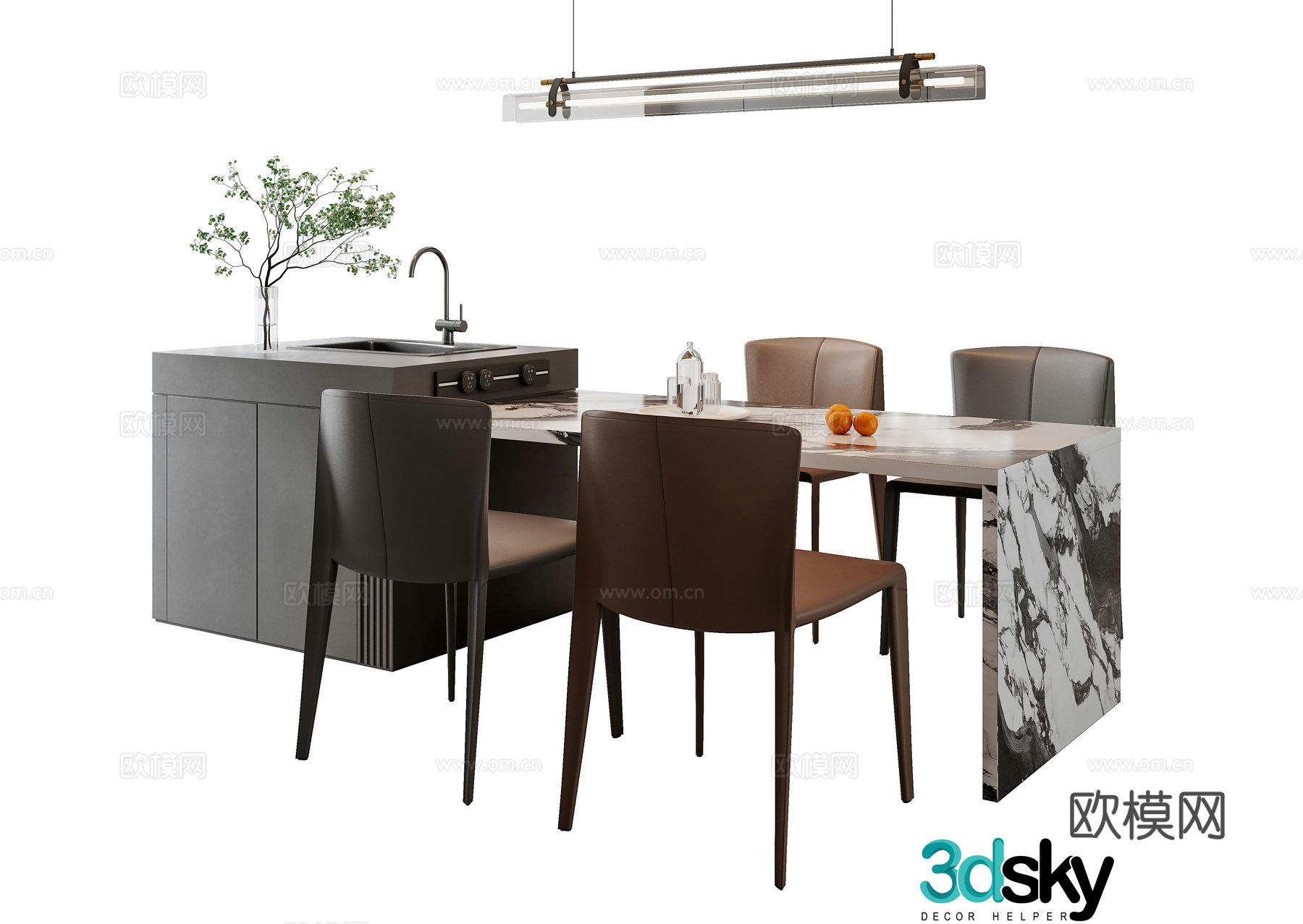 Italian dining table and chair combination 3D model