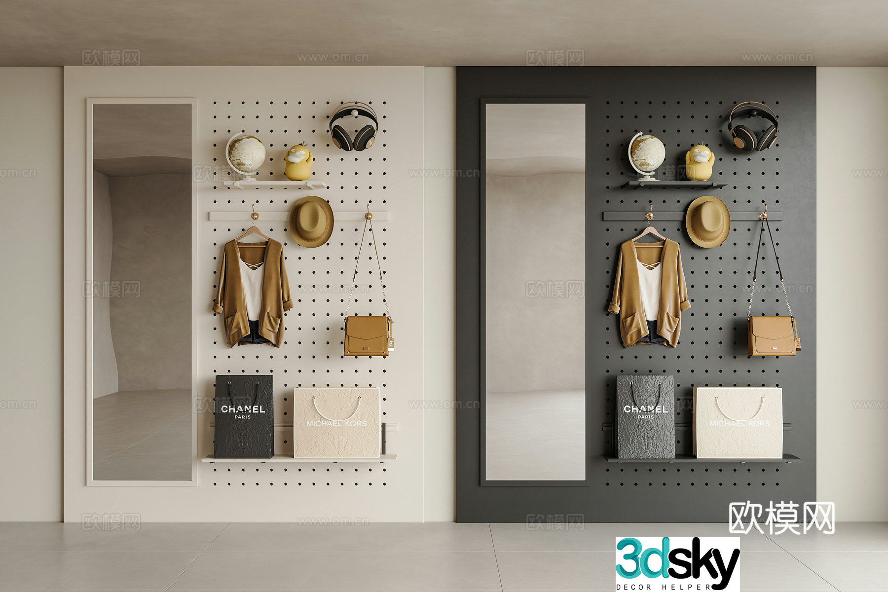 Modern hole board hole board dressing mirror hole board storage rack hole board hanging hanger clothes hook 3D model