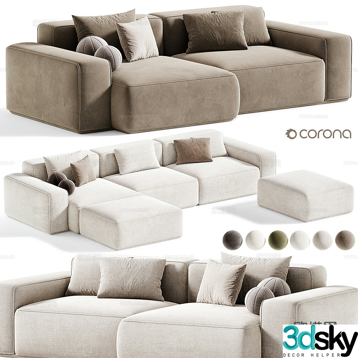 Cream style sofa fabric sofa L-shaped sofa right-angle sofa double sofa casual sofa 3d model