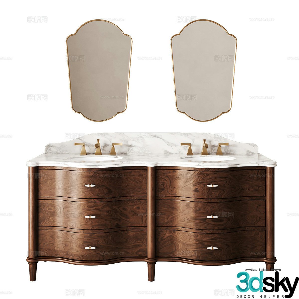 French Valerie double basin bathroom cabinet 3d model