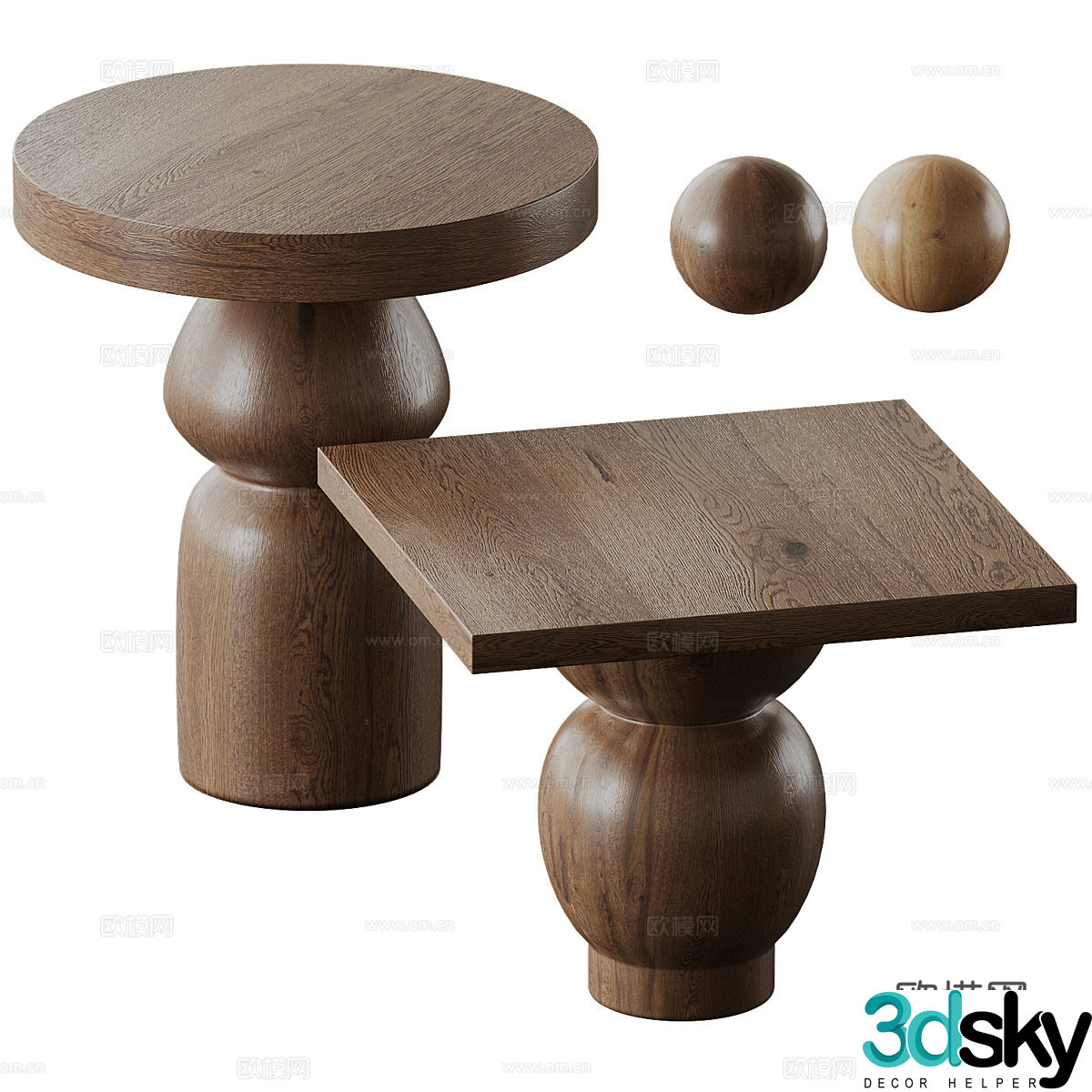 Middle-aged tea table coffee table combination side table solid wood tea table solid wood edge table artistic tea table round table 3D model