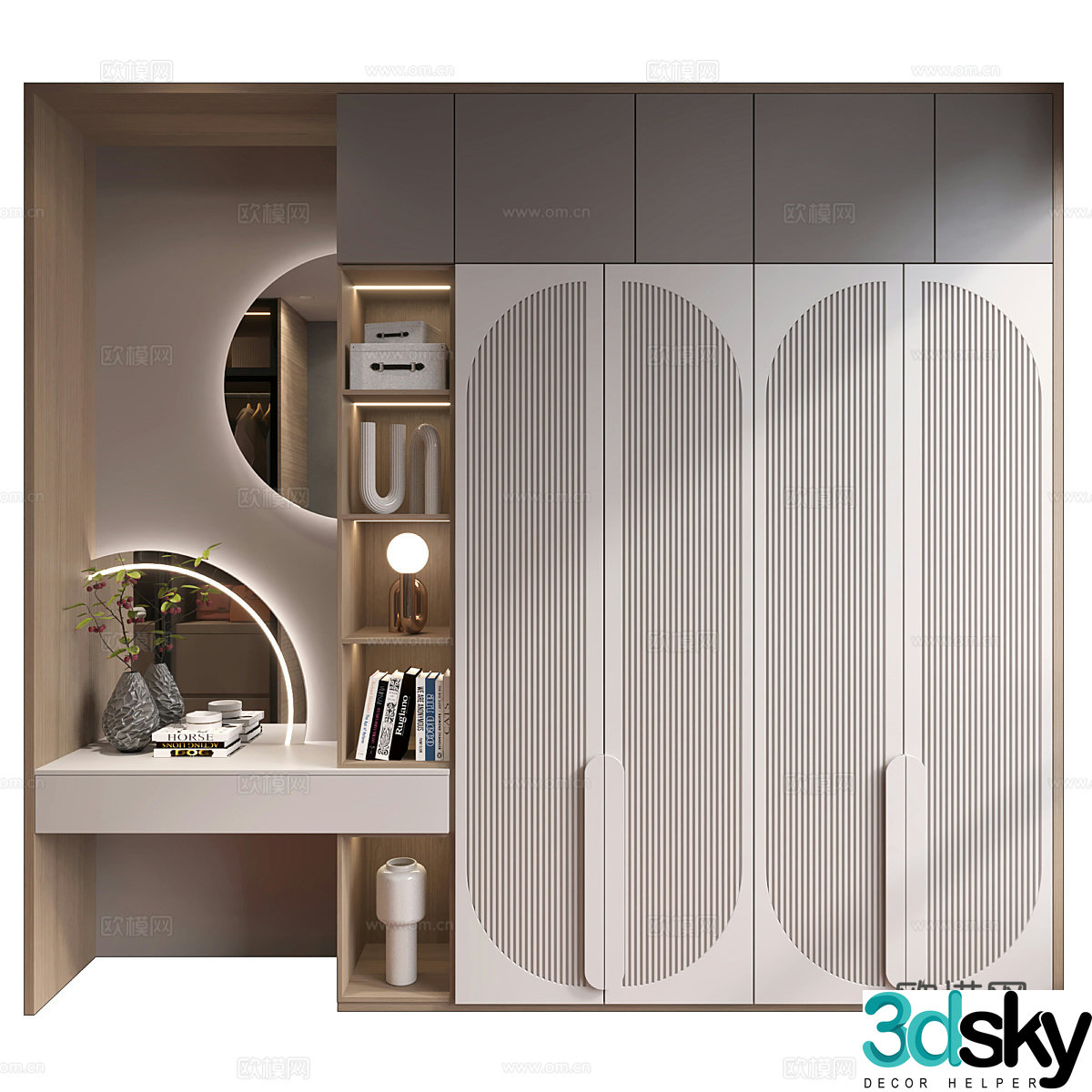 Wasabi windbreaker rattan wardrobe integrated cabinet dressing table dressing mirror storage cabinet ornament 3D model