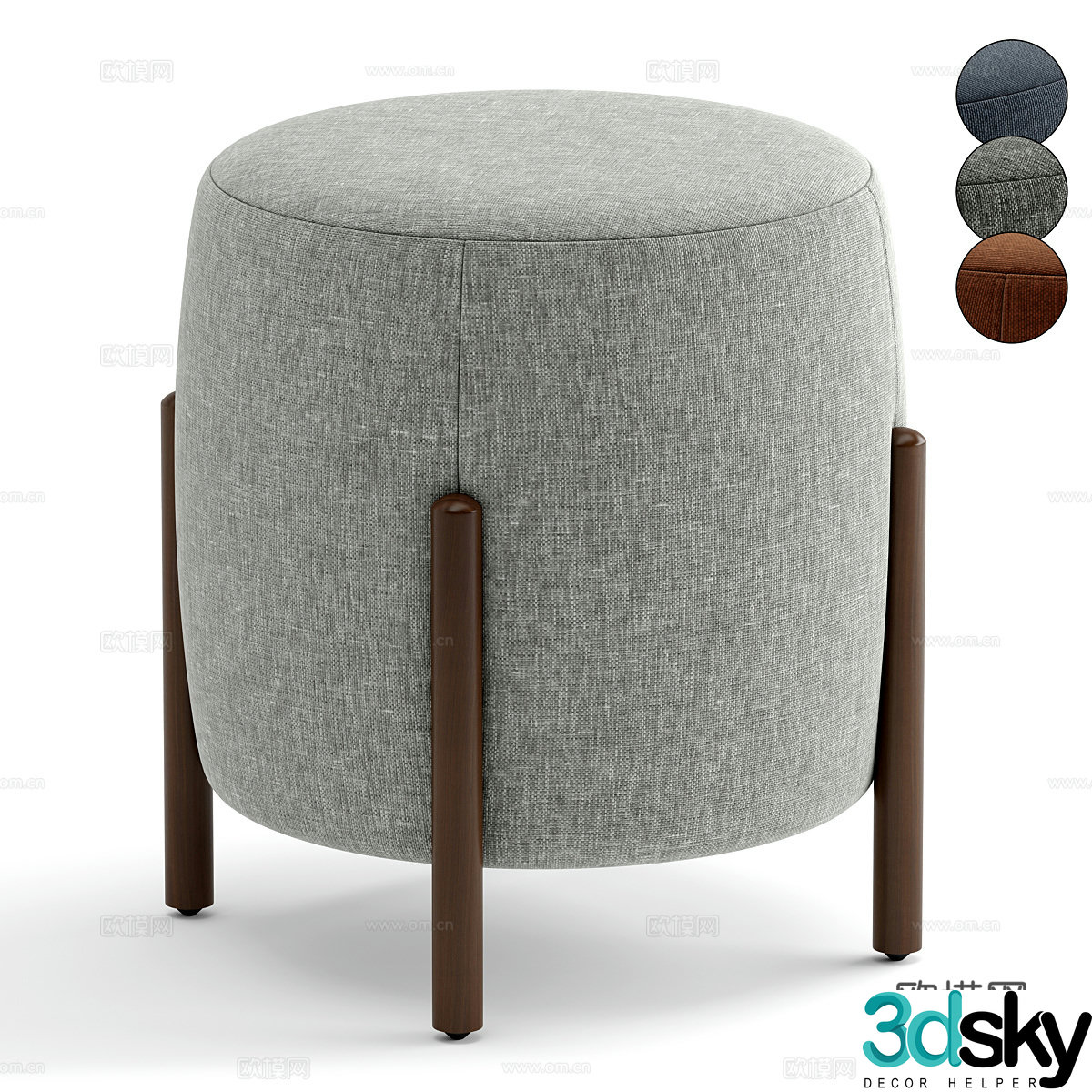 Fabric sofa stool medieval sofa stool round stool low stool fabric dressing stool footstool shoe change 3D model