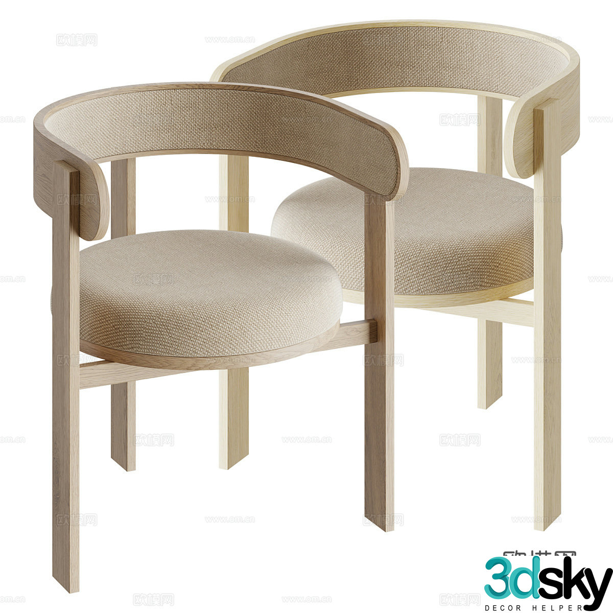 New Chinese style log armchair 3d model