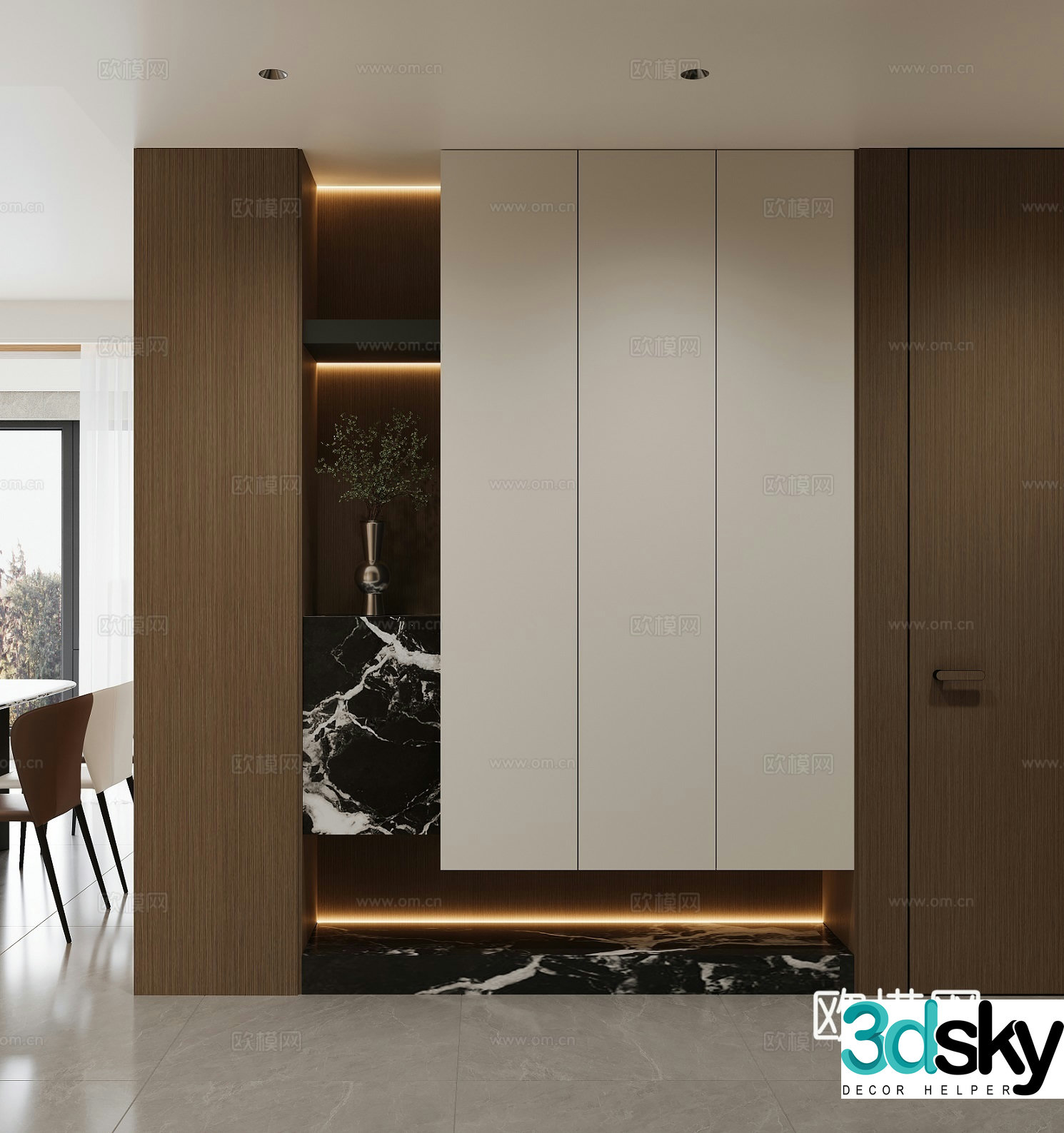 Italian light luxury entrance hall partition cabinet 3D model