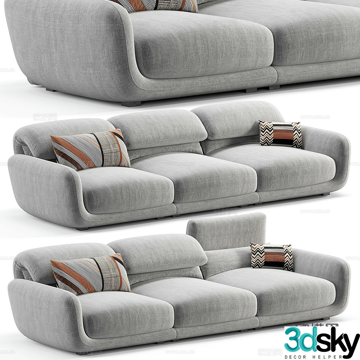 Simple sofa light luxury three-person sofa fabric sofa fabric three-person sofa fabric multi-person sofa 3D model