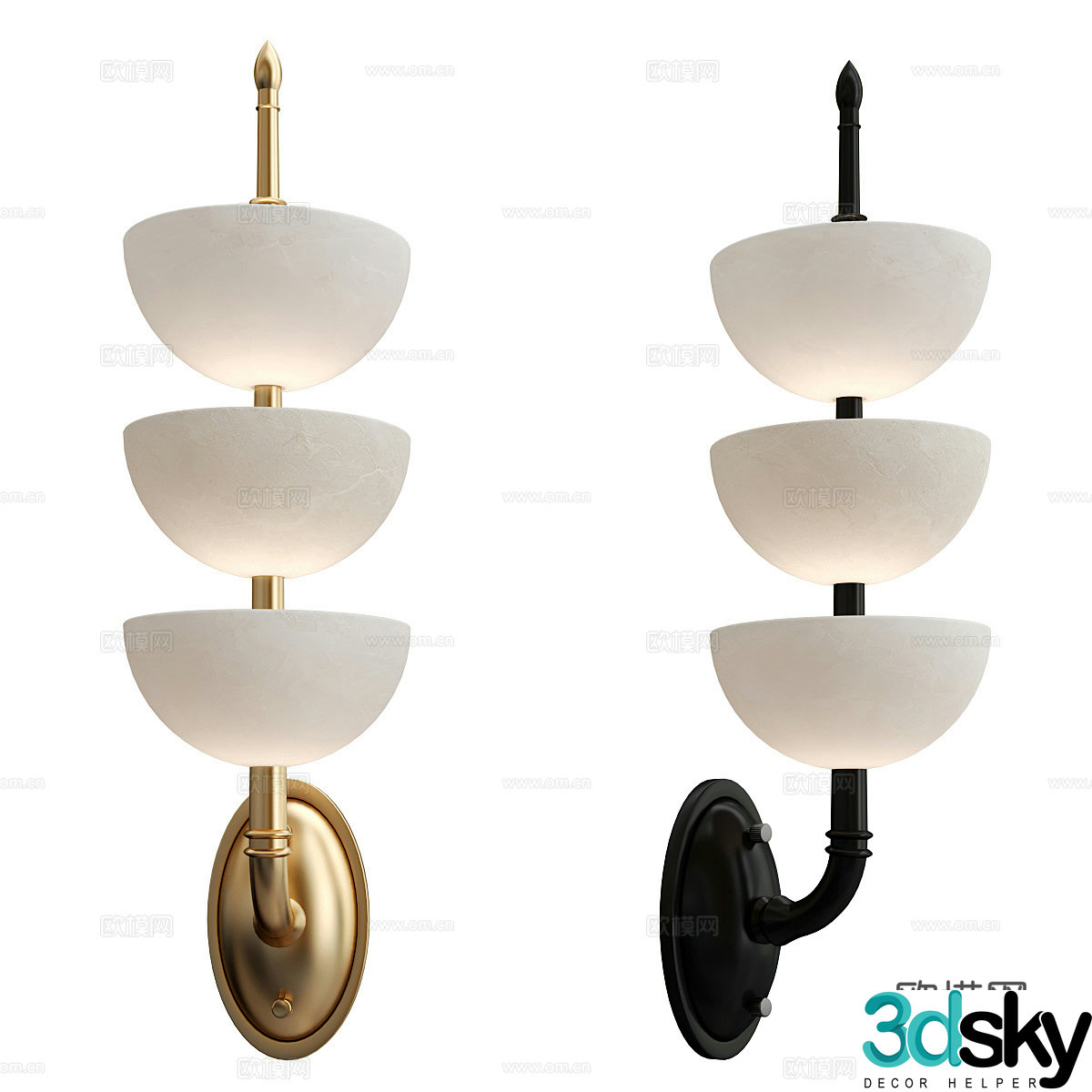 New Chinese light luxury triple alabaster wall light 3D model