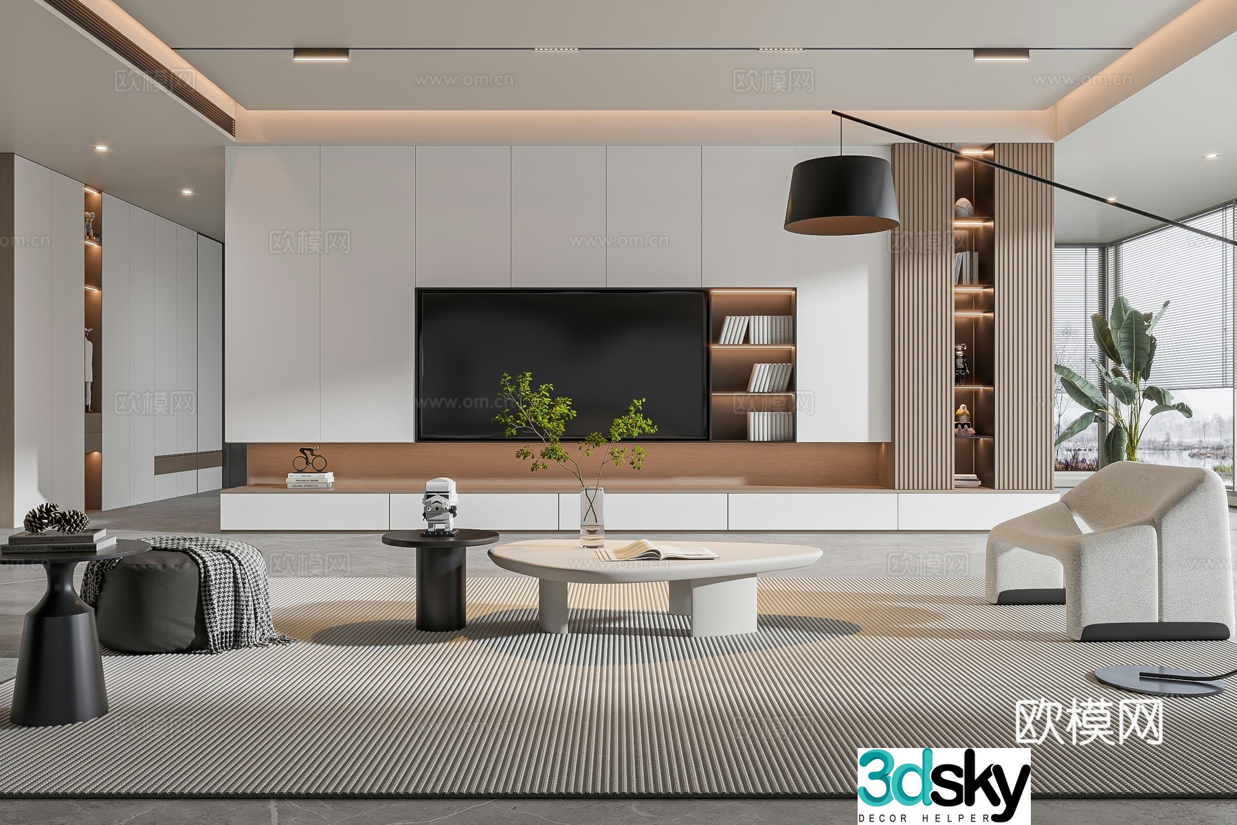 Modern living and dining room living room without lights sofa combination coffee table combination jewelry ornaments 3D model