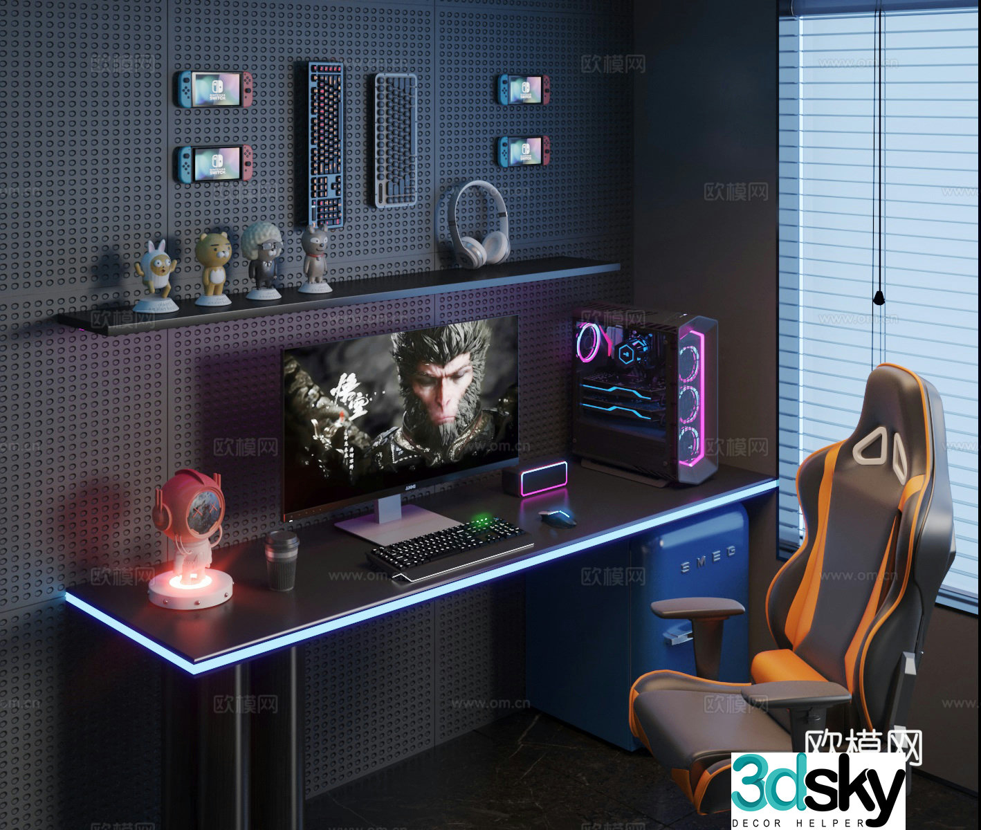 Modern e-sports table and chair computer monitor host 3d model