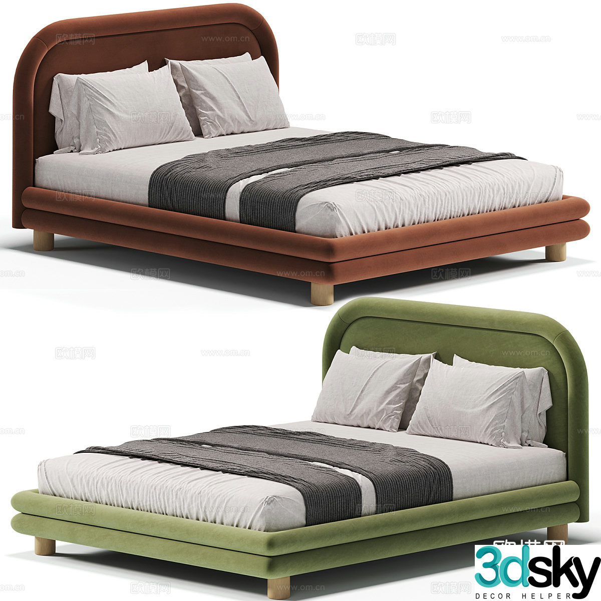 Modern cream style fabric double bed 3d model