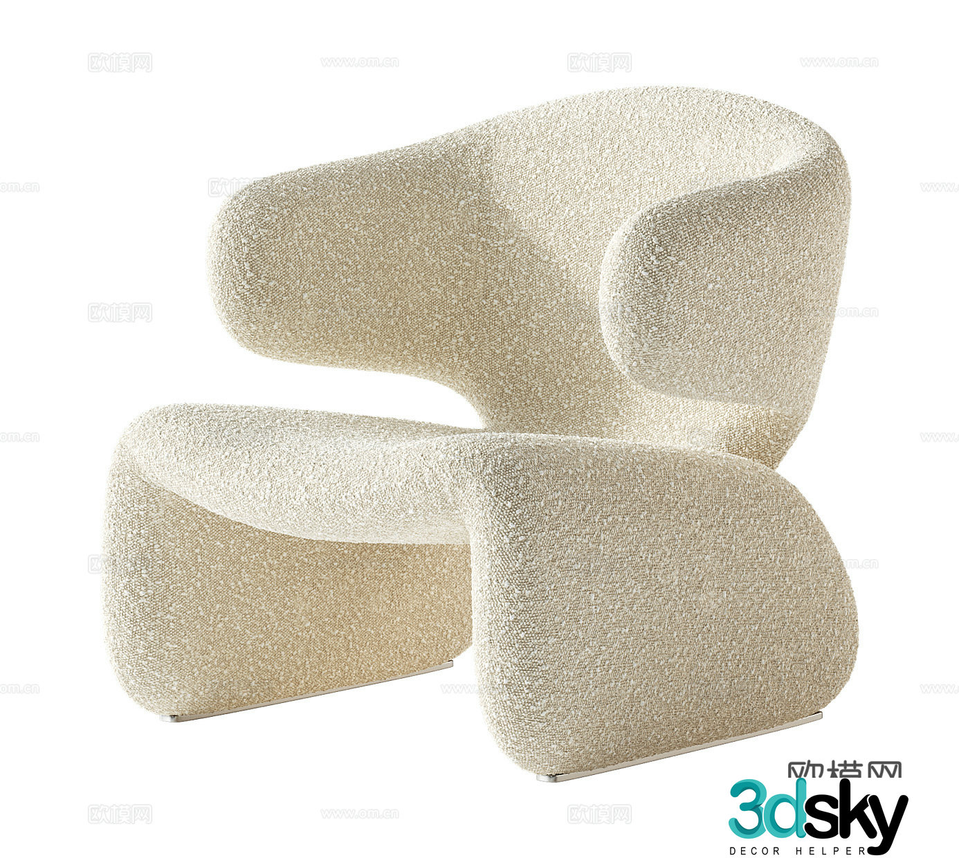 Creamy single chair Creamy casual chair Creamy backrest chair Lamb velvet single chair Lamb velvet rest 3D model