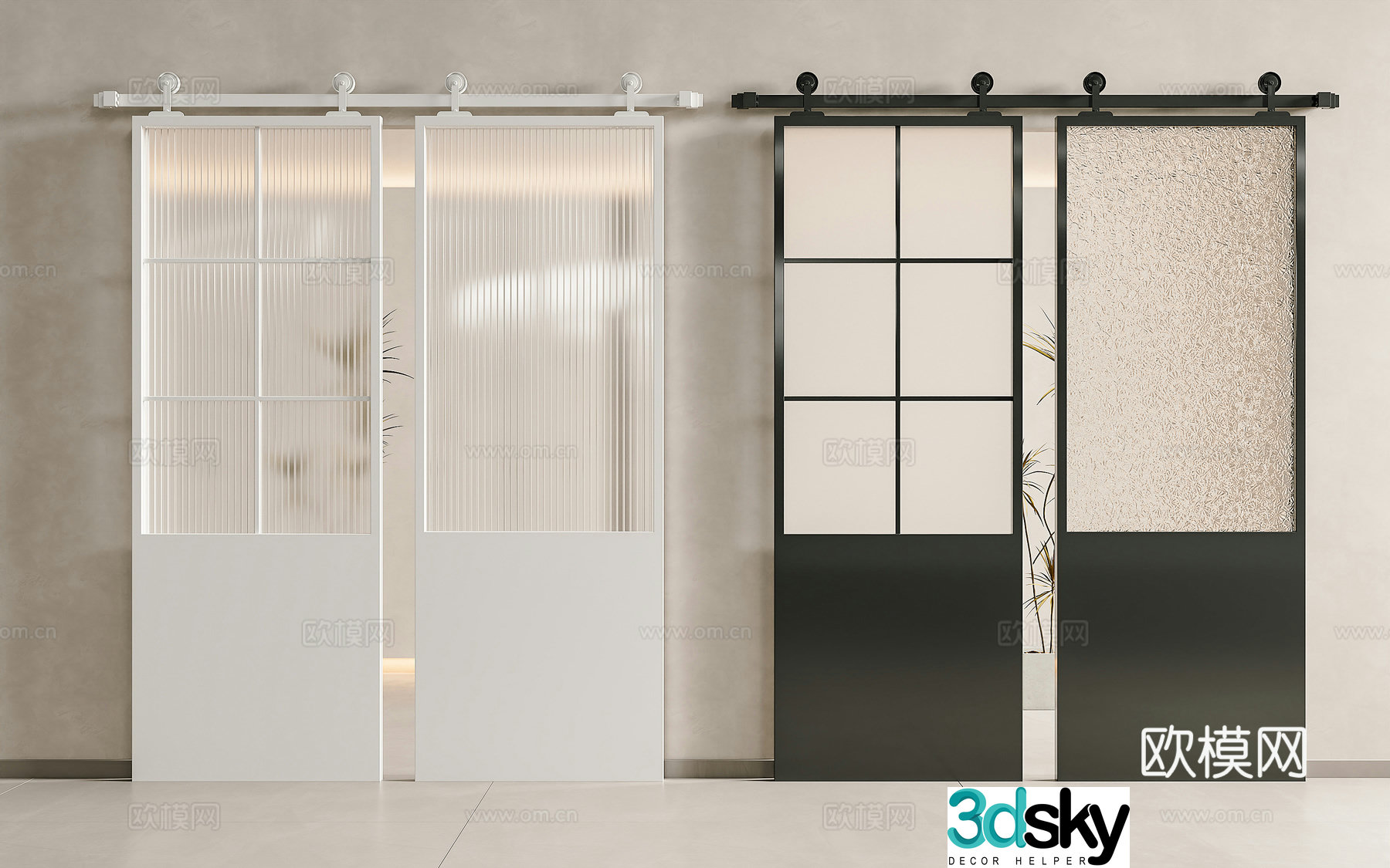 French barn sliding door barn door glass barn door hanging rail glass door kitchen glass barn 3d model