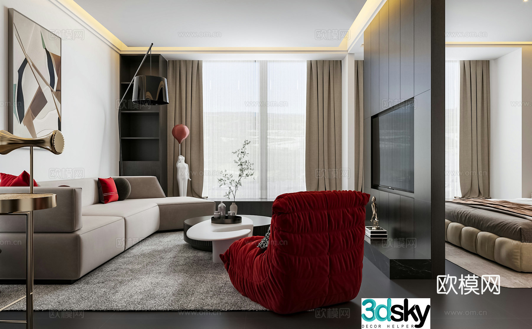 Modern style apartment 3d model of accommodation suite
