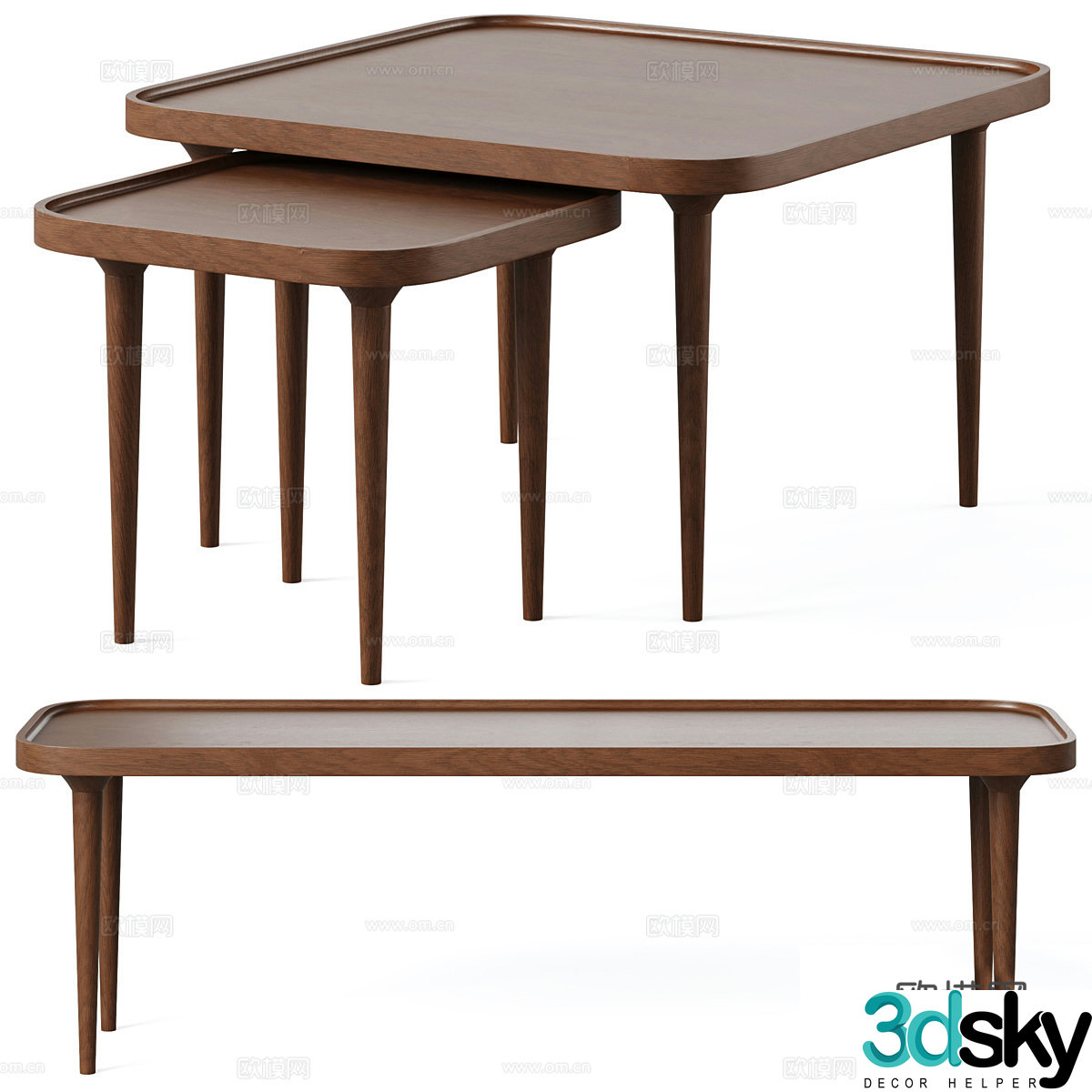 Chinese coffee table combination medieval coffee table square coffee table bench wooden stool solid wood coffee table solid wood 3D model