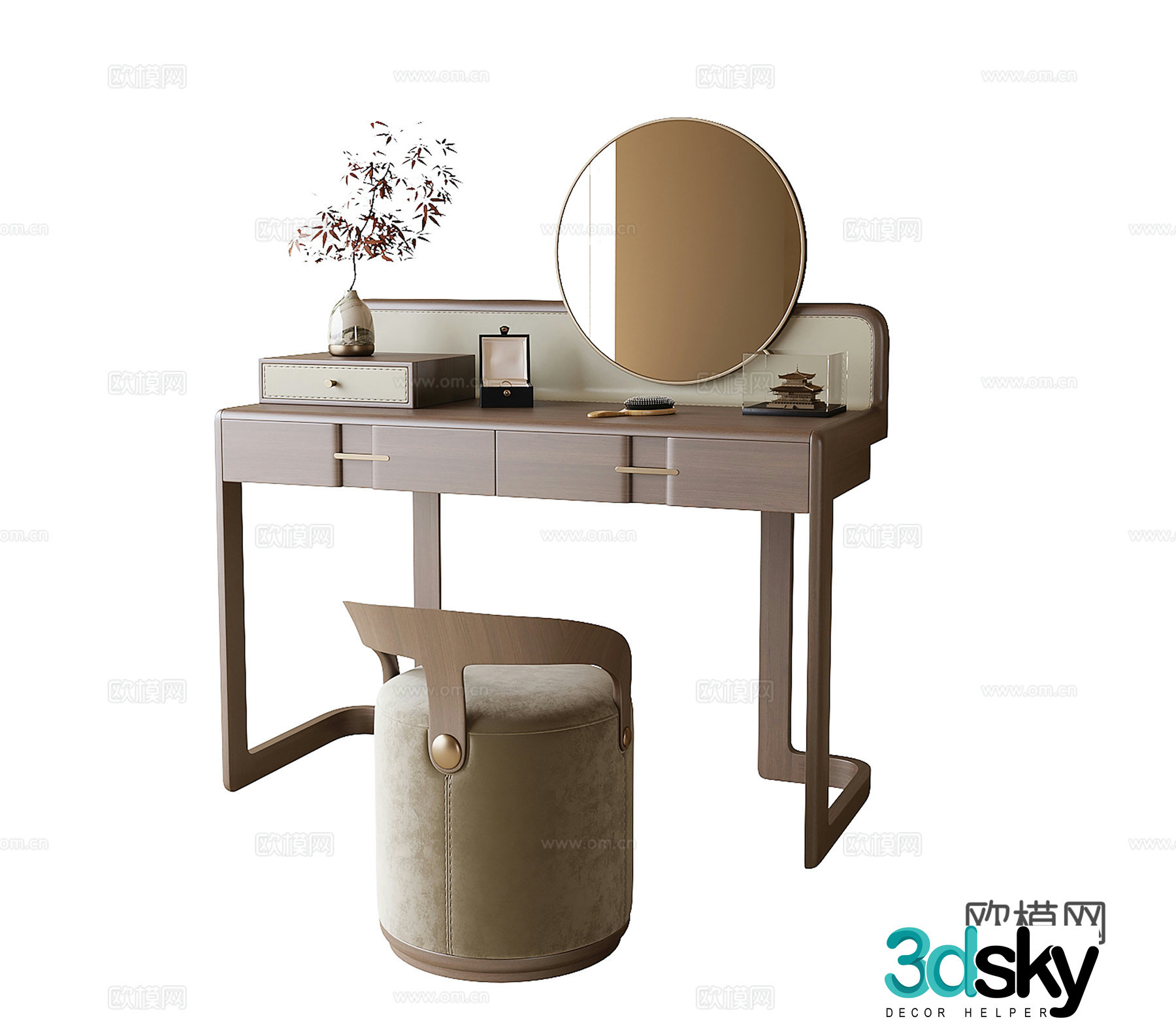 New Chinese dressing table dressing stool 3D model