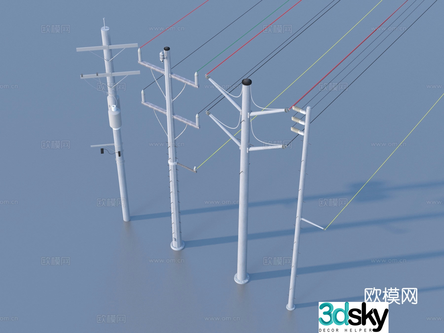Telephone pole Wire High voltage wire AC wire 3D model