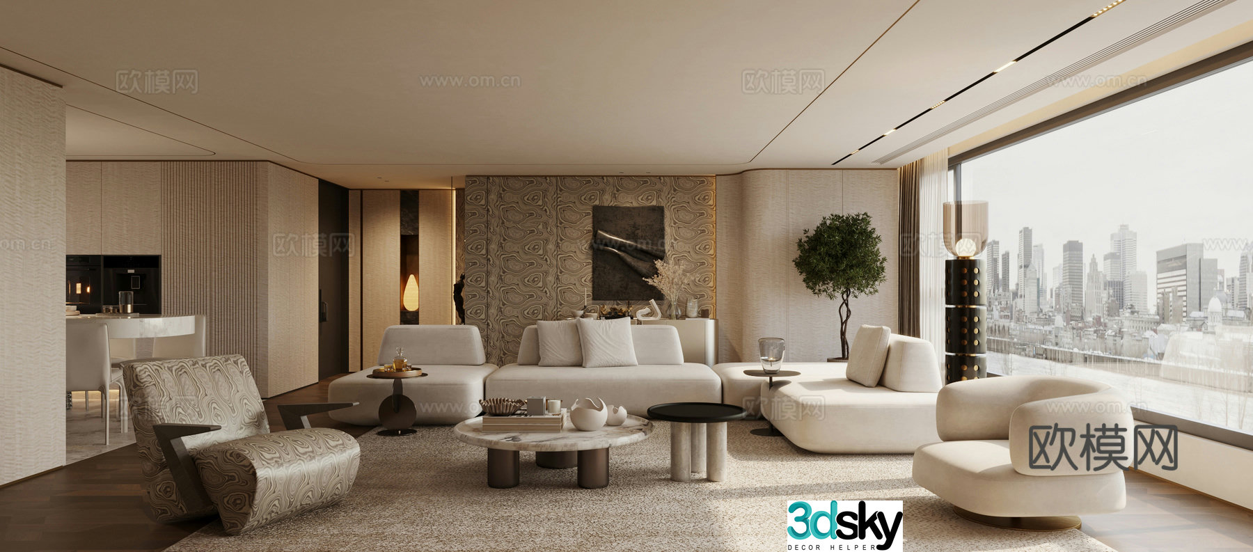 Modern Italian living restaurant horizontal living restaurant sofa coffee table combination Haipaifeng living restaurant light luxury 3D model