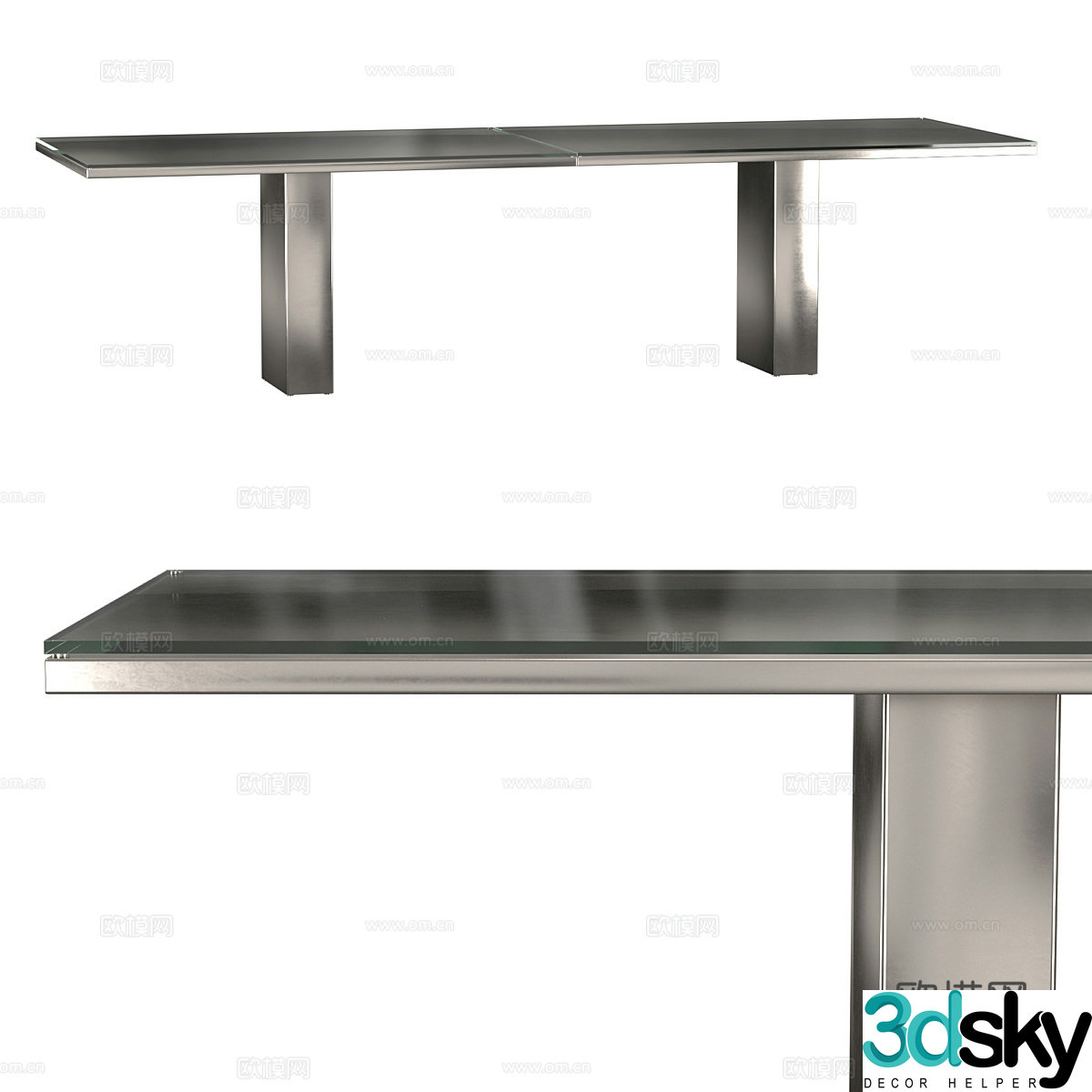 Modern Italian light luxury Doble metal dining table 3D model