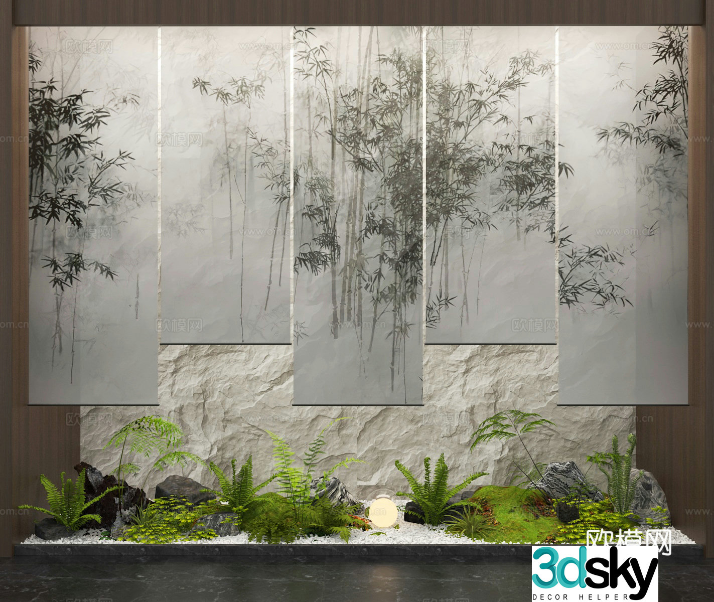 New Chinese-style indoor landscaping bamboo curtain gauze curtain 3D model