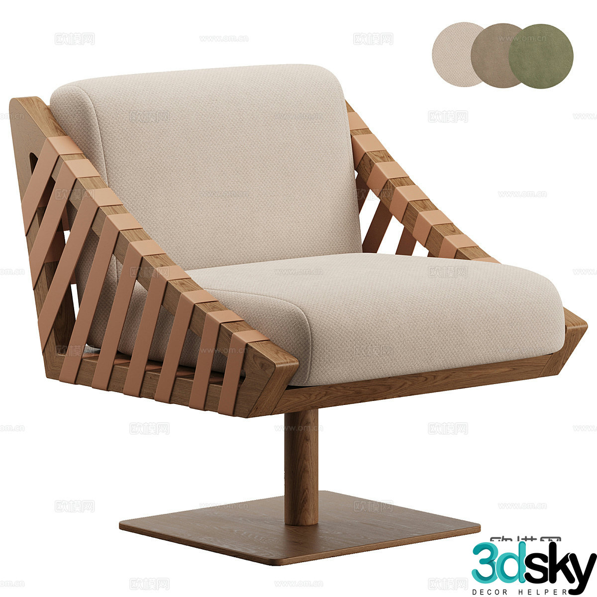 New Chinese style Poltrona Girona leisure chair 3d model