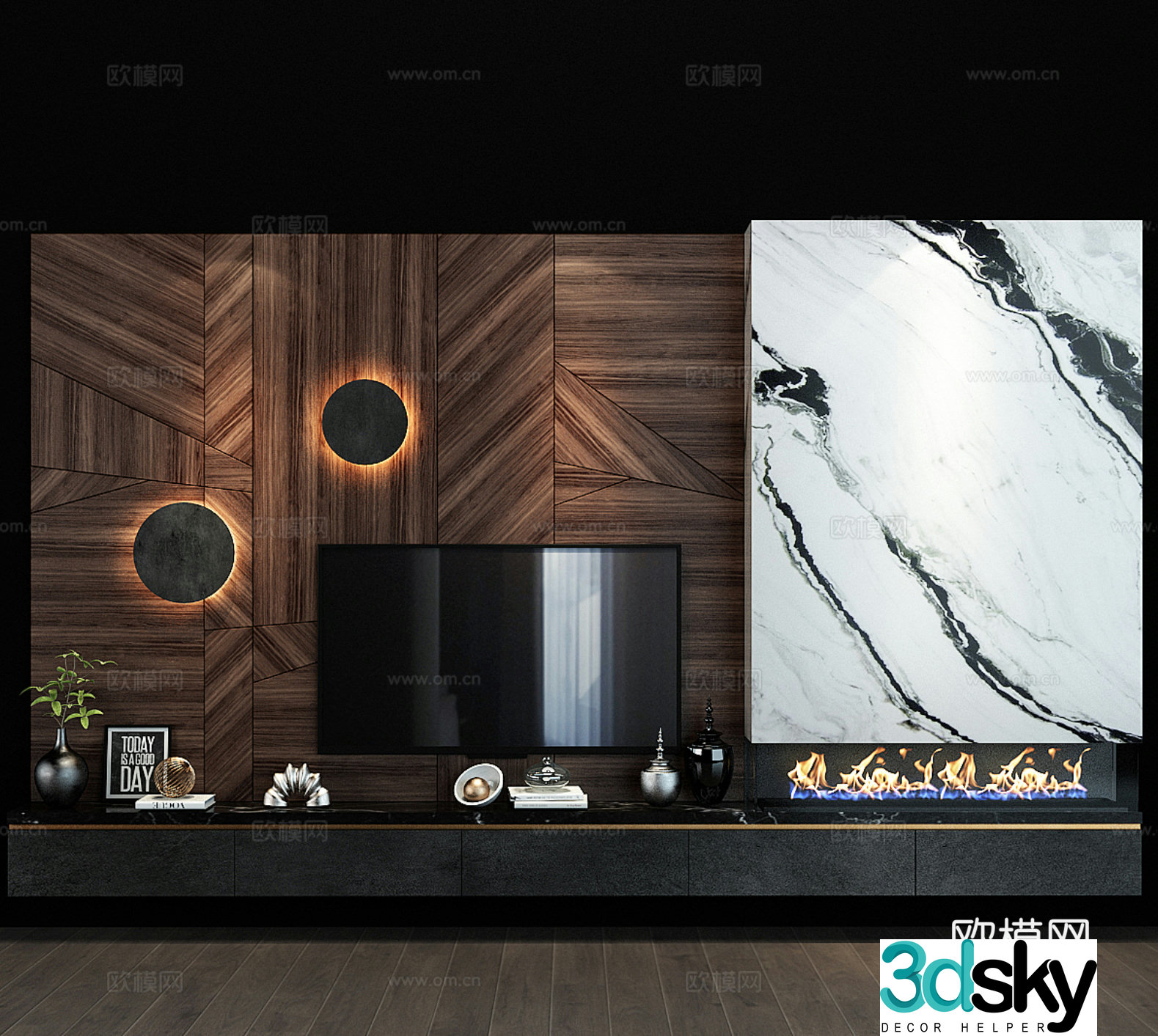 TV cabinet background wall 3d model
