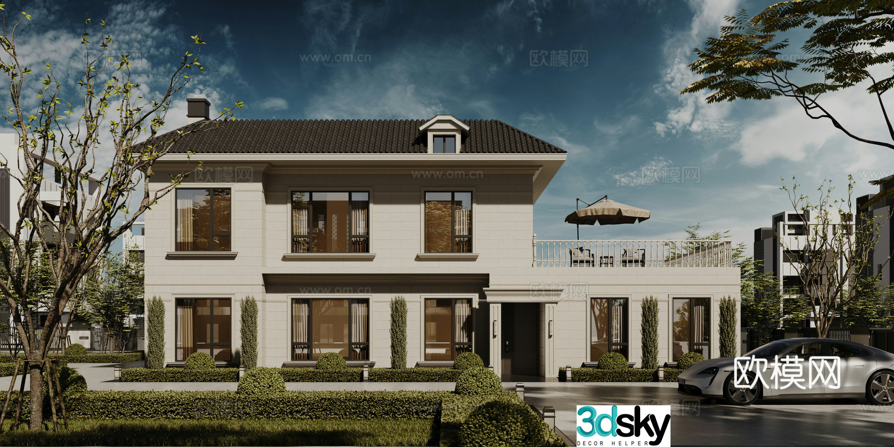 Modern single-family villa exterior 3d model