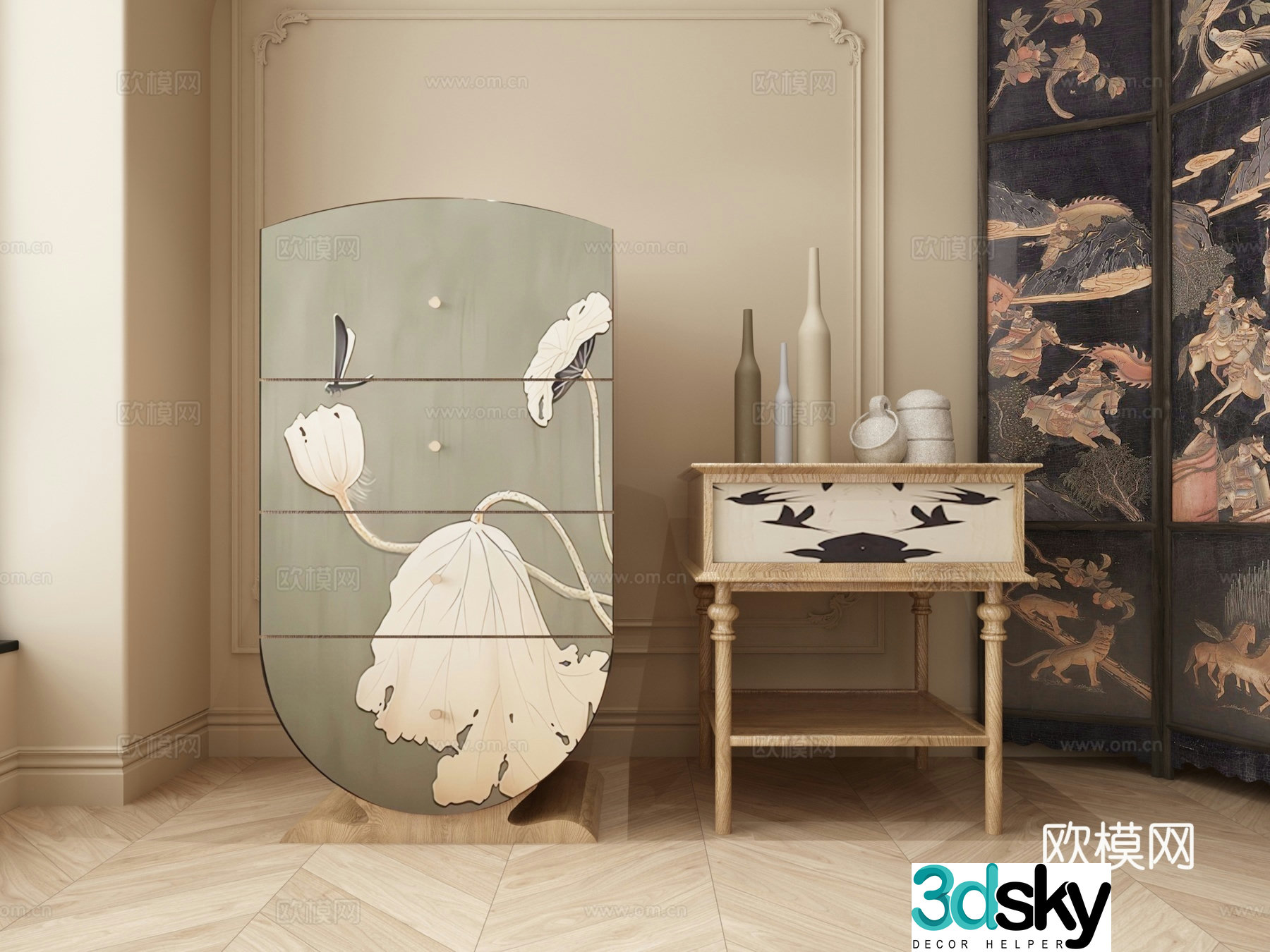 Middle style furniture chest of drawers decorative cabinet 3d model