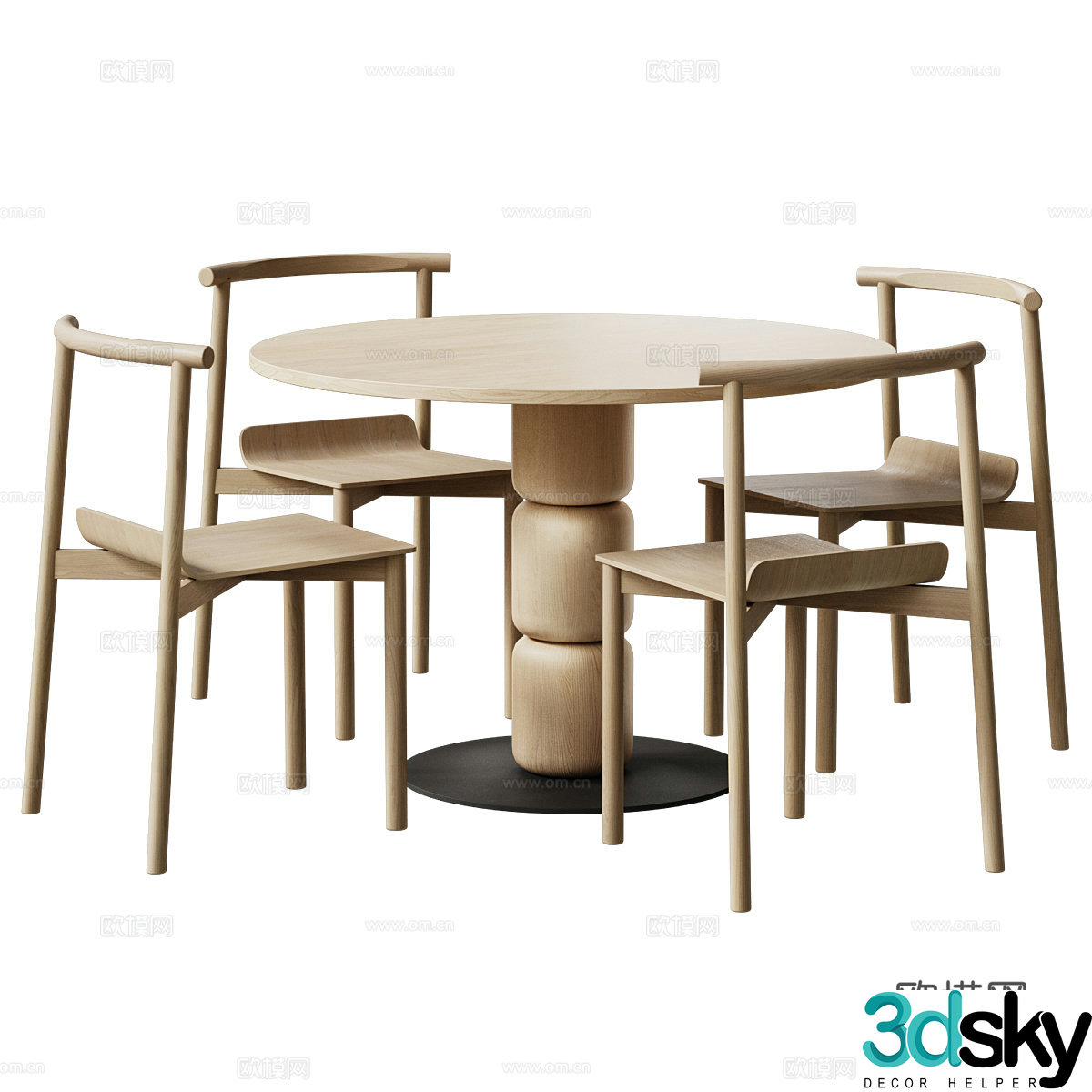 Log dining table and chair Solid wood dining table and chair Negotiation table and chair Solid wood dining chair Solid wood single chair Round table 3D model