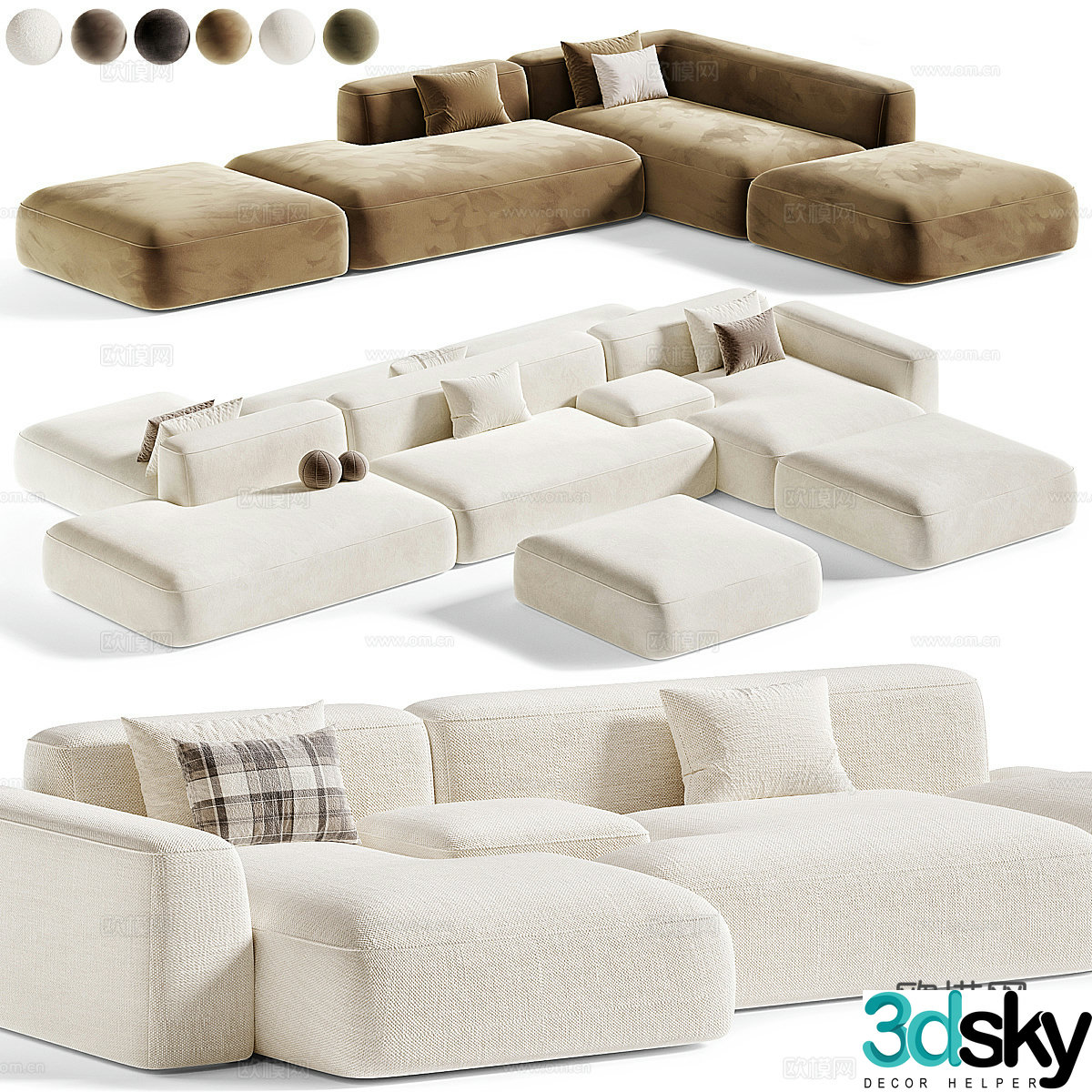 Modern Italian Duo Modular Combination Sofa 3D Model