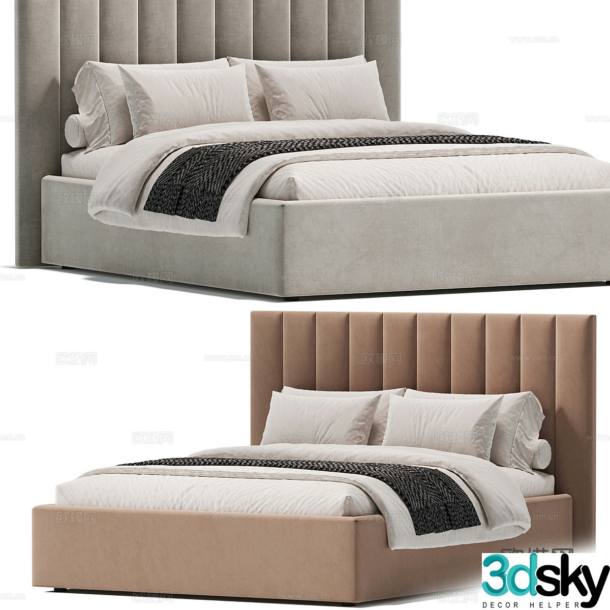 New Chinese style fabric double bed 3D model