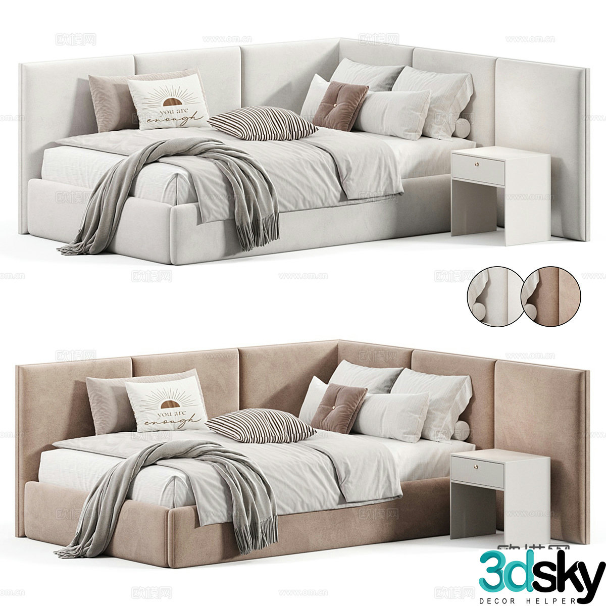 Modern Cream Style Modern Corner Children’s Bed 3D Model