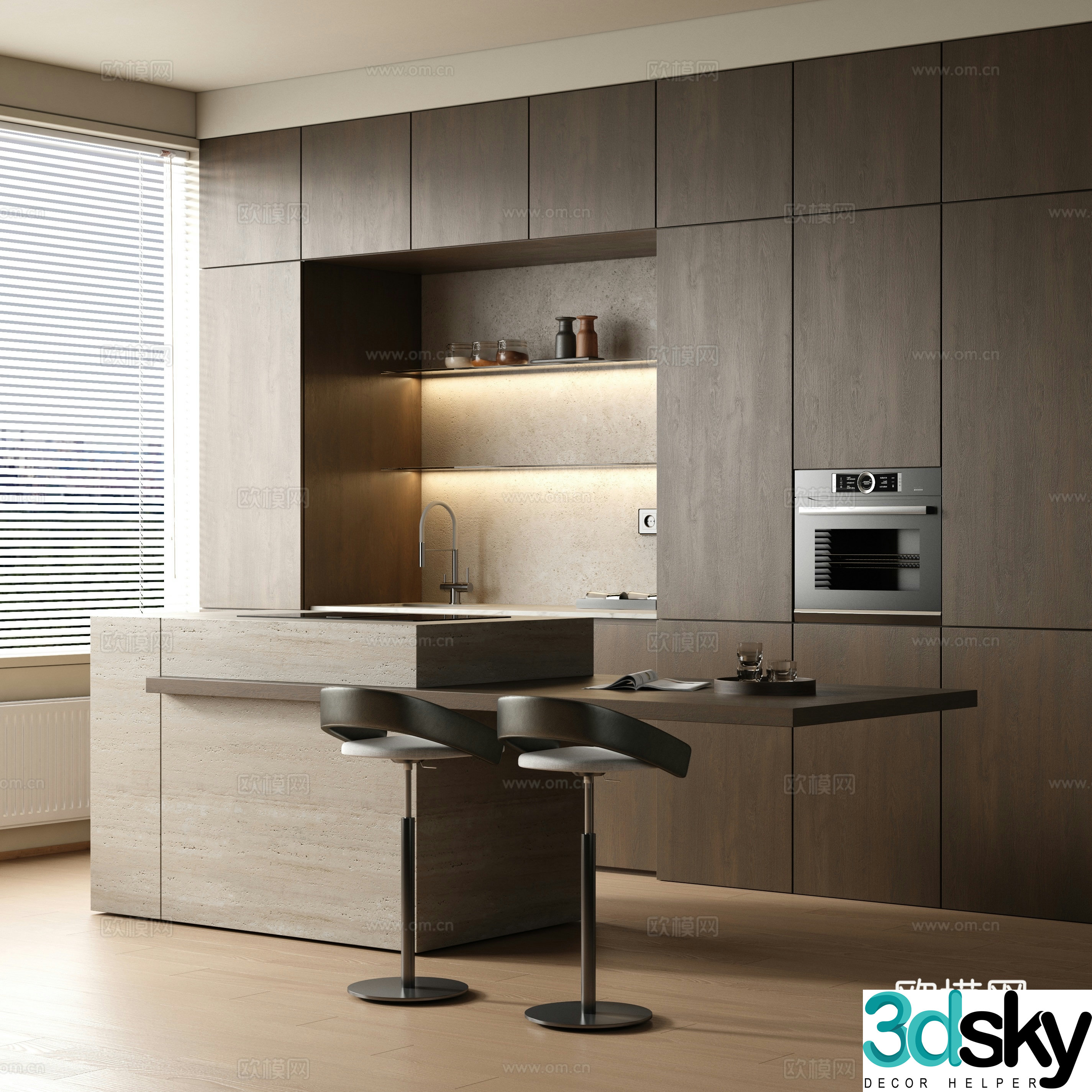 Retro Wasabi Open Kitchen Restaurant Kitchen Bar Kitchen Island Kitchen Semi-open Kitchen 3D Model