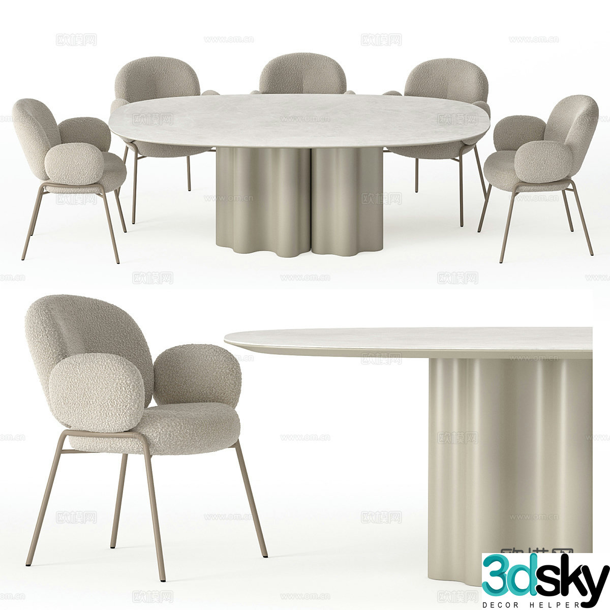Dining table and chair combination Art dining table Fabric dining chair Lamb velvet dining chair Leisure chair Dining chair Qitan 3d model