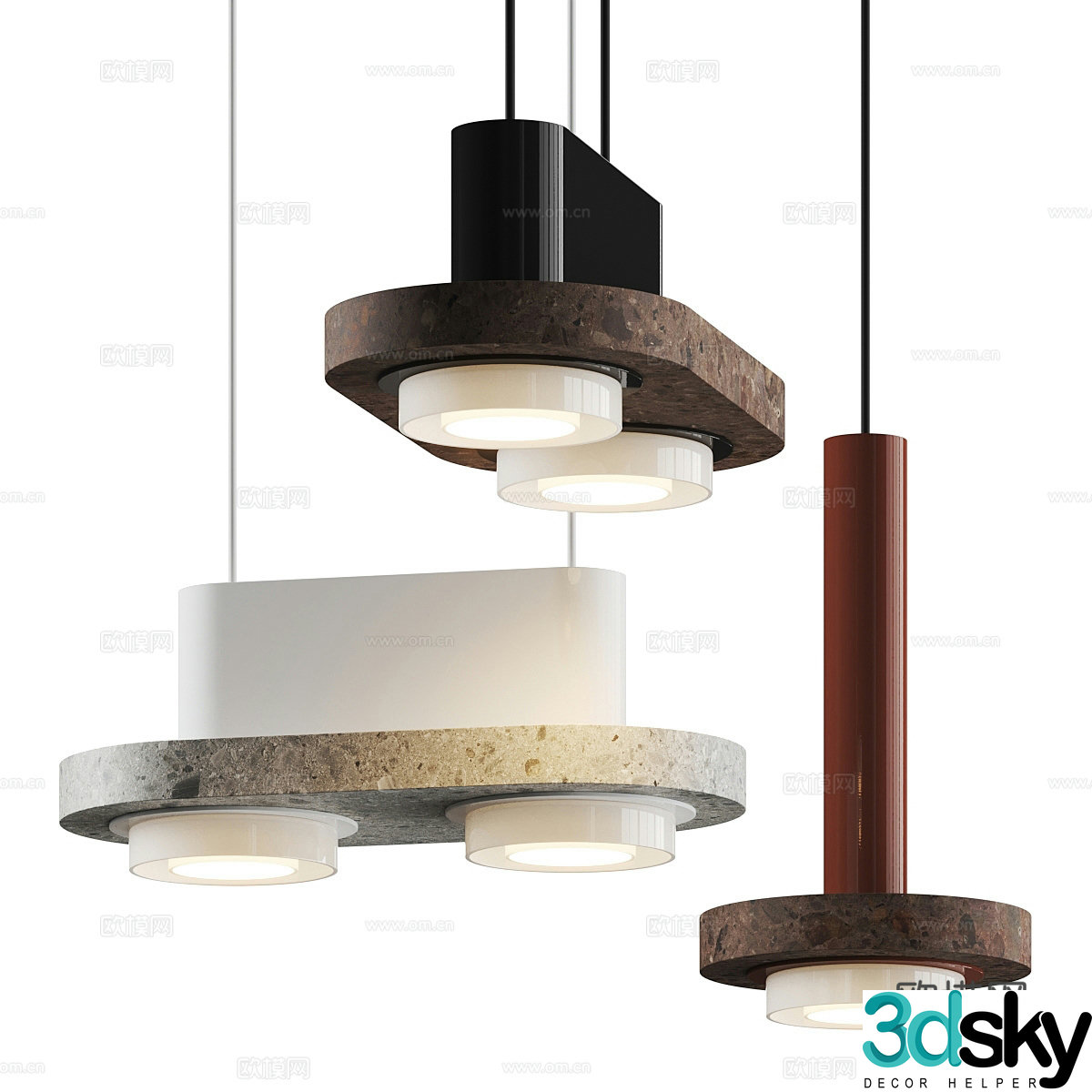 Chandelier combination Creamy chandelier Bar chandelier Bedside chandelier Restaurant chandelier Stone chandelier 3D model