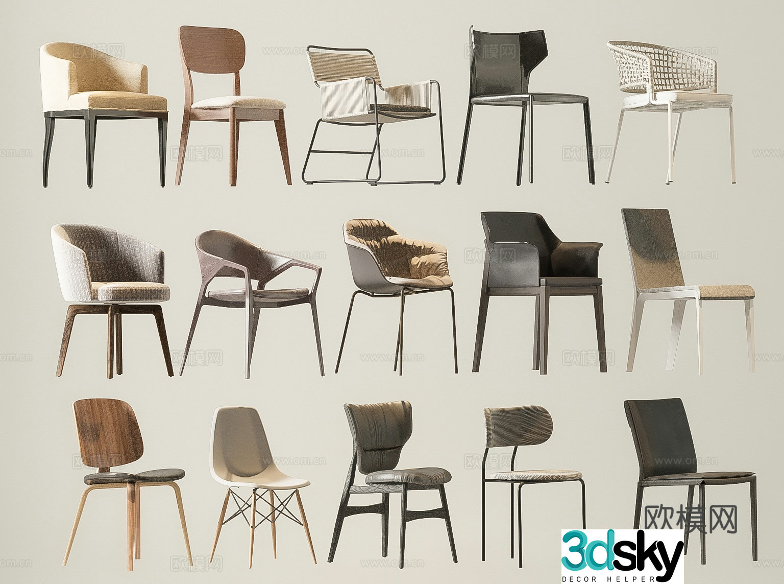 Modern single chair dining chair leisure chair 3d model