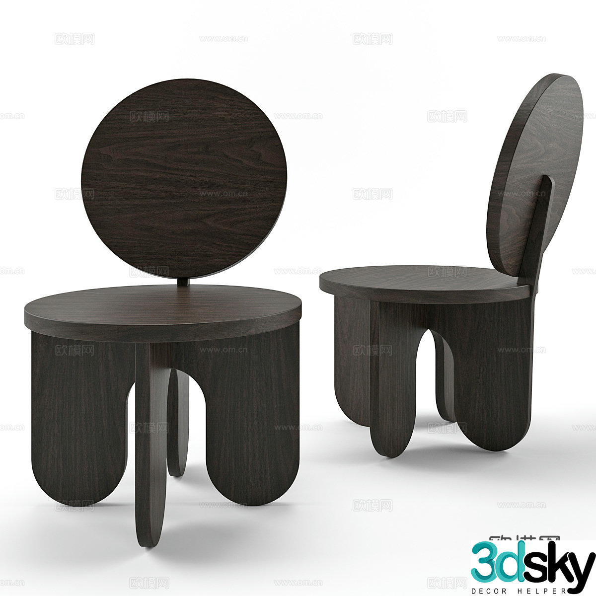 Medium-old single chair Medium-old dining chair Wooden leisure chair Wooden single chair Solid wood single chair Black walnut single 3D model