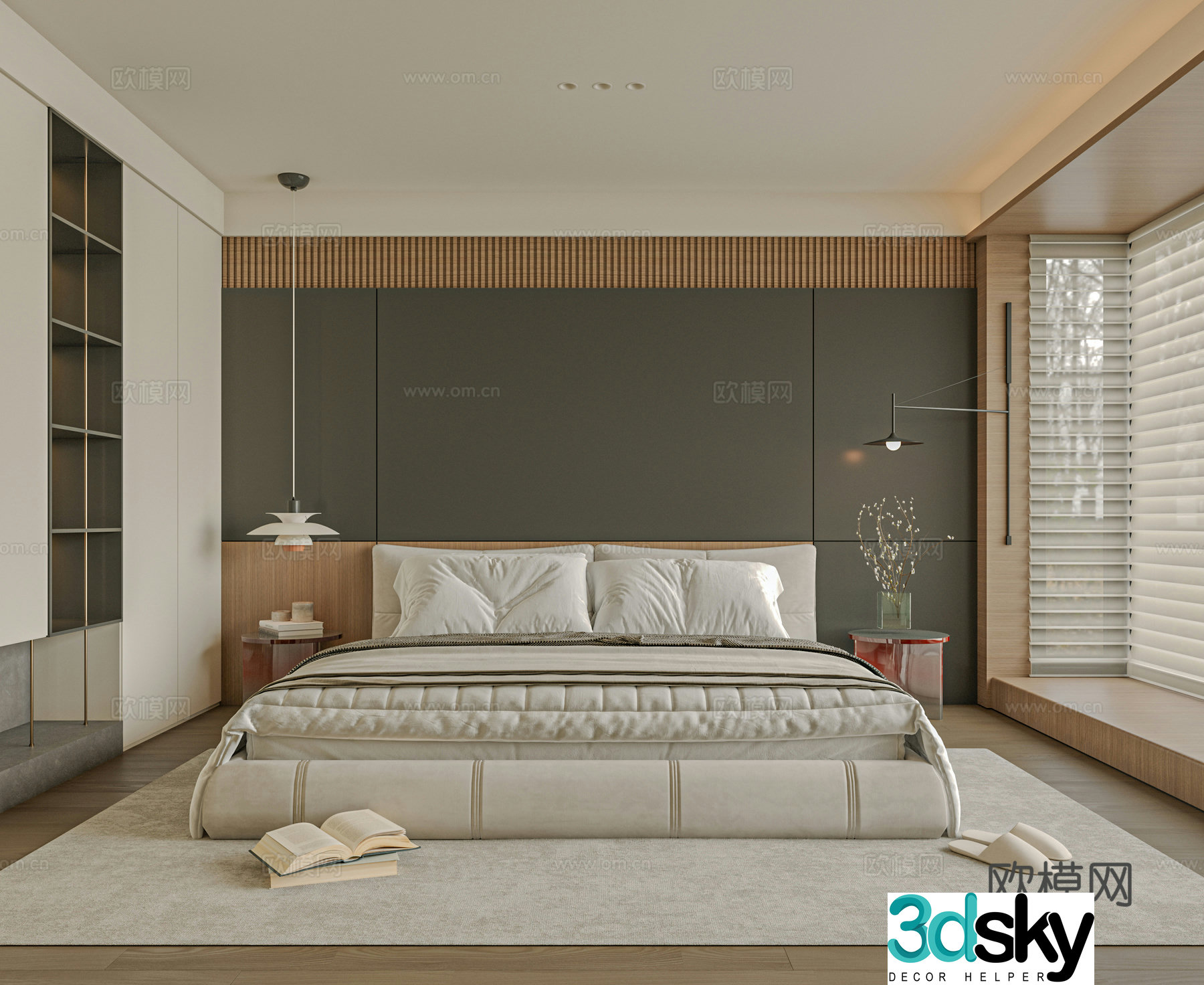 Modern bedroom bed nightstand jewelry 3d model
