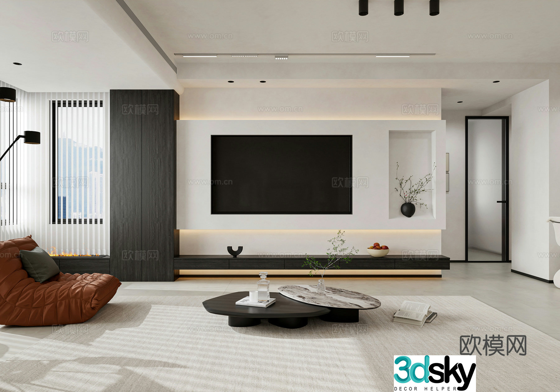 Modern living room TV background wall TV cabinet leisure chair floor lamp modern living room dining room 3d model