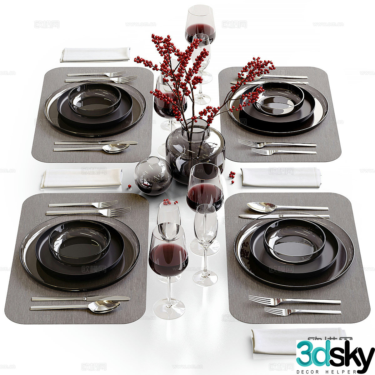 New Chinese style light luxury tableware 3D model