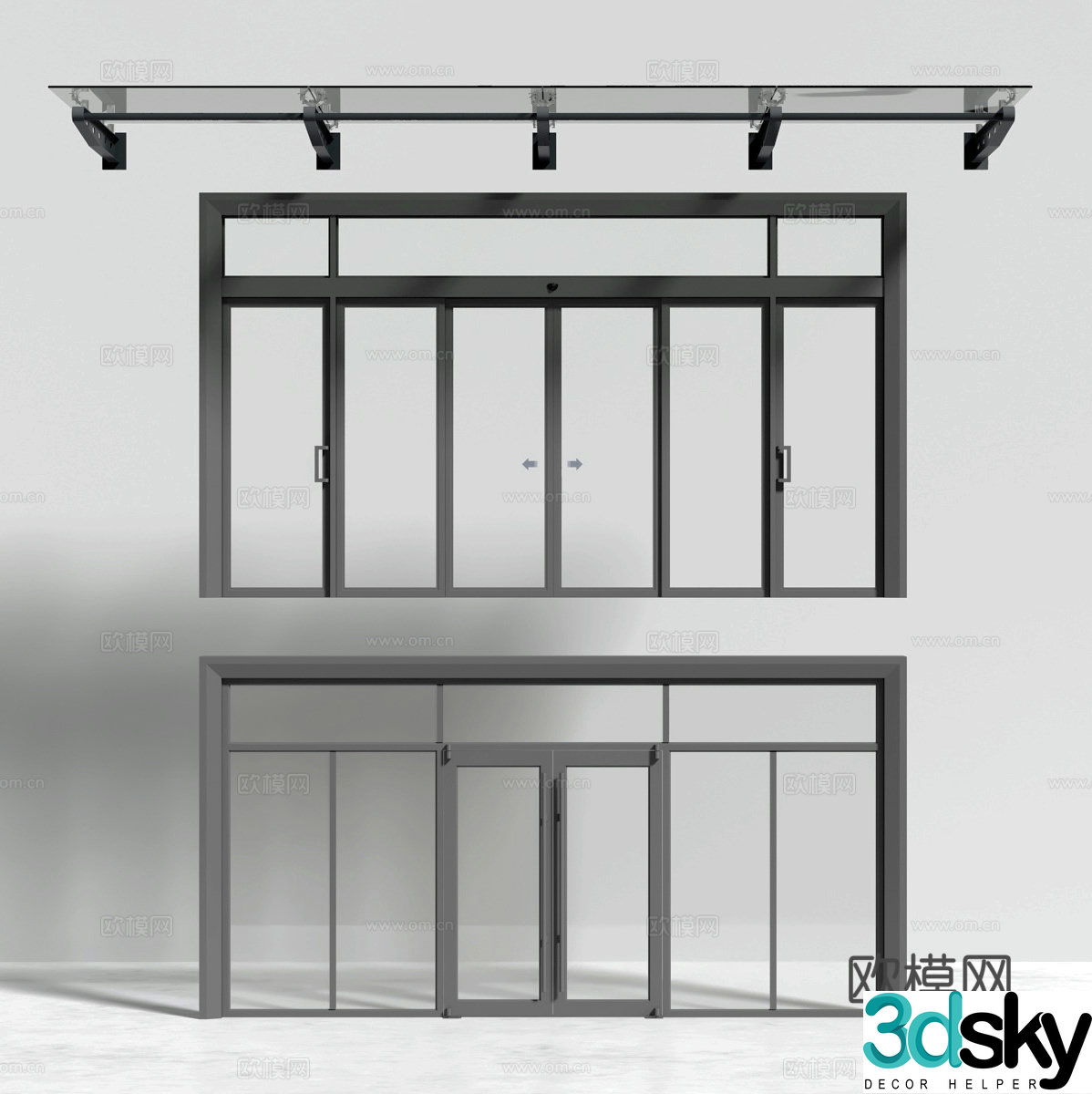 Modern induction door stainless steel glass door steel structure canopy 3D model