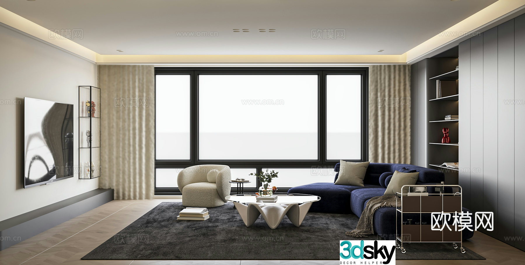 Modern minimalist home living room 3d model