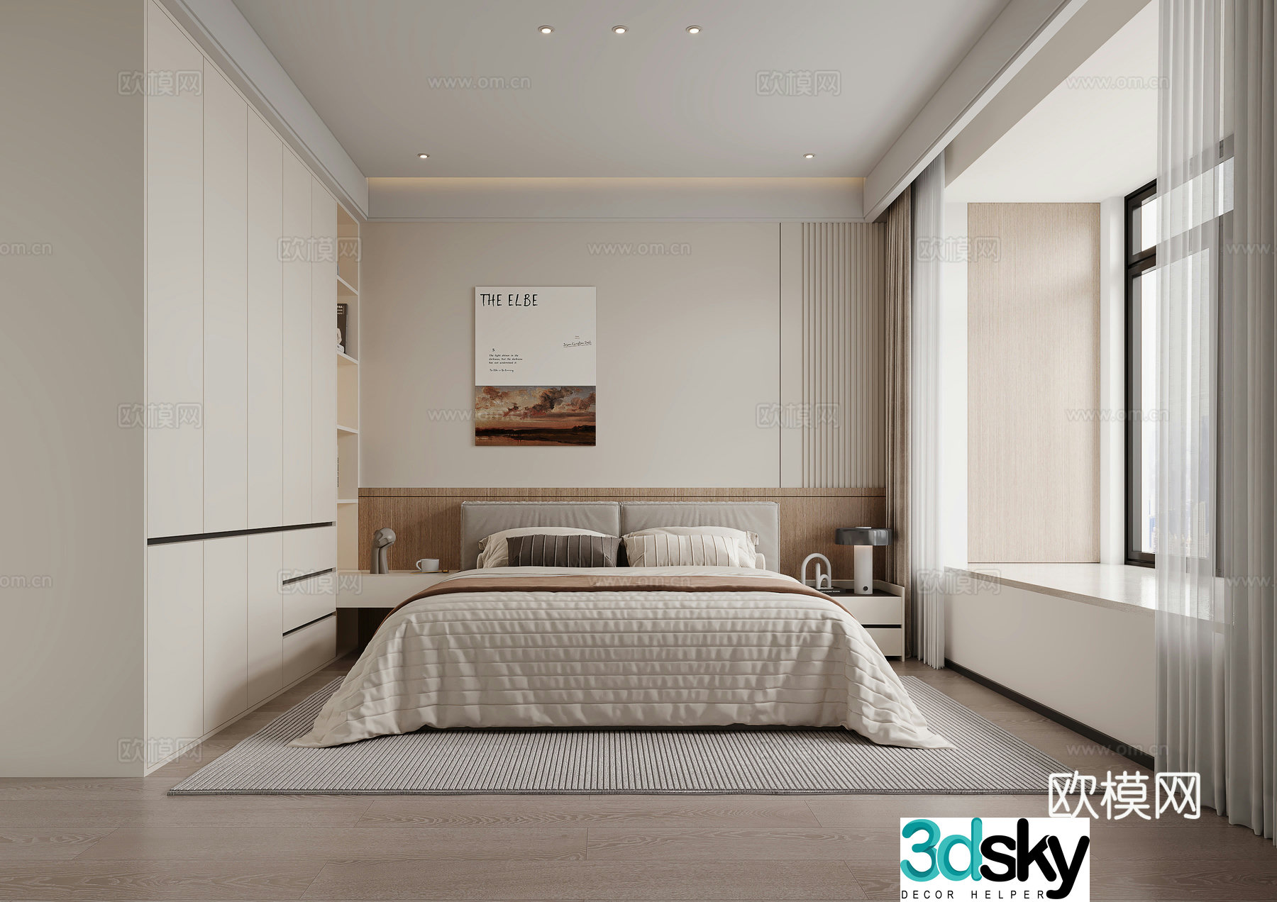 Modern minimalist bedroom master bedroom 3d model