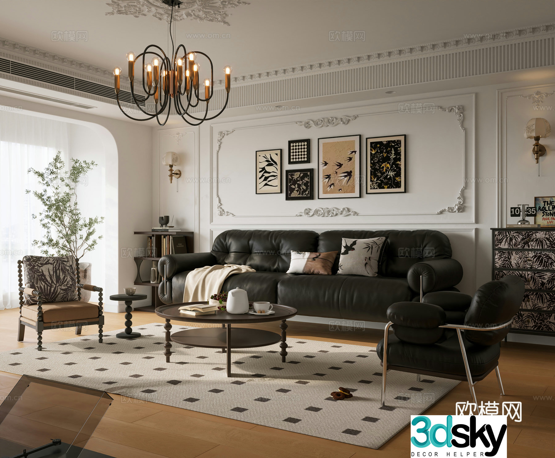 French medieval style living room medieval style sofa coffee table combination medieval style chest of drawers decorative painting 3D model