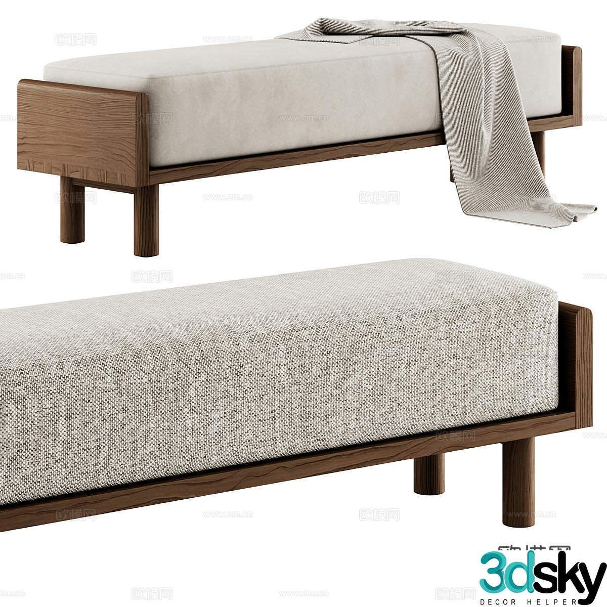 Middle-aged sofa stool fabric sofa stool tail bed stool shoe change stool low stool footstool bench 3D model