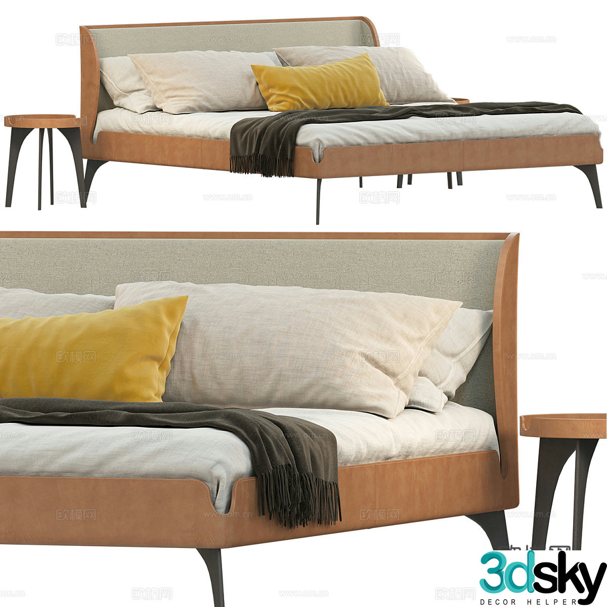 Fabric double bed Fabric bed Bedding products Hotel double bed B&B Double bed 3D model