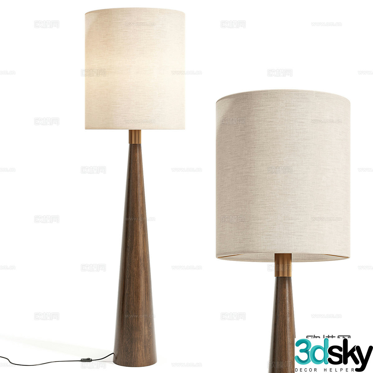 Baneza vintage brass and wood cone floor lamp 3d model