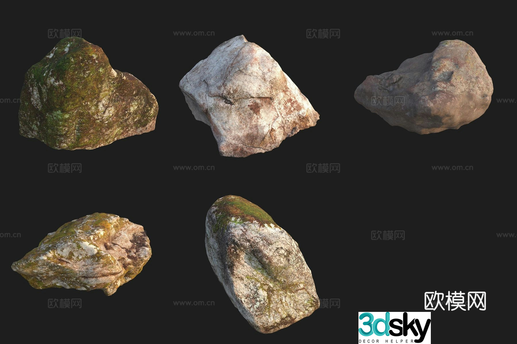 Granite moss stone stone 3d model