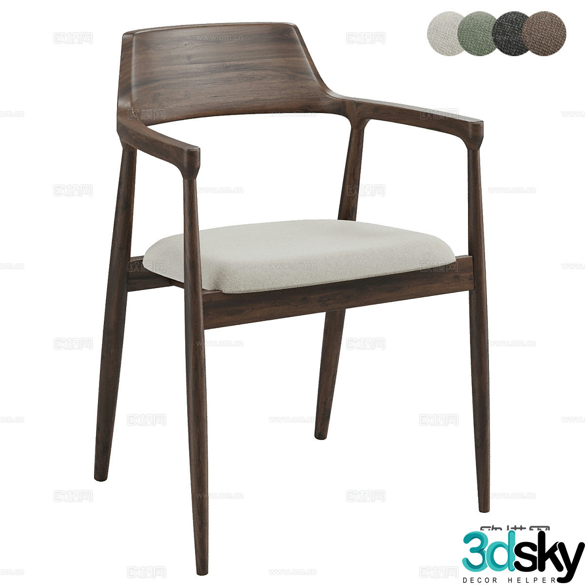 Medium-old dining chair Medium-old single chair B&B single chair Courtyard leisure chair Wooden leisure chair Fabric leisure 3D model