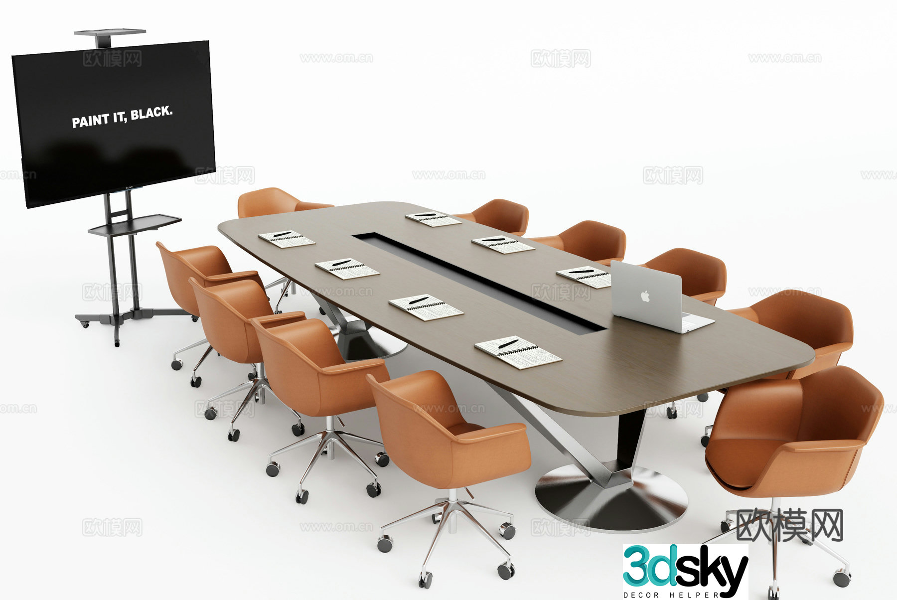 Modern conference table and chairs Mobile TV 3D model